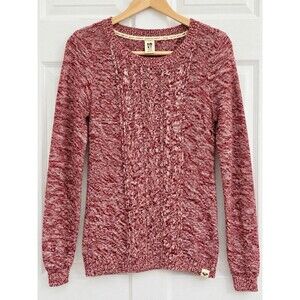 Roxy Women’s Large Cable Knit Sweater Burgundy Cream Cotton Coastal Y2K NWT